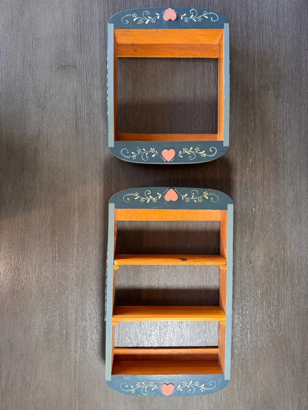 Vintage Hand Painted Heart Small Trinket Shelves BOTH Set Of 2
